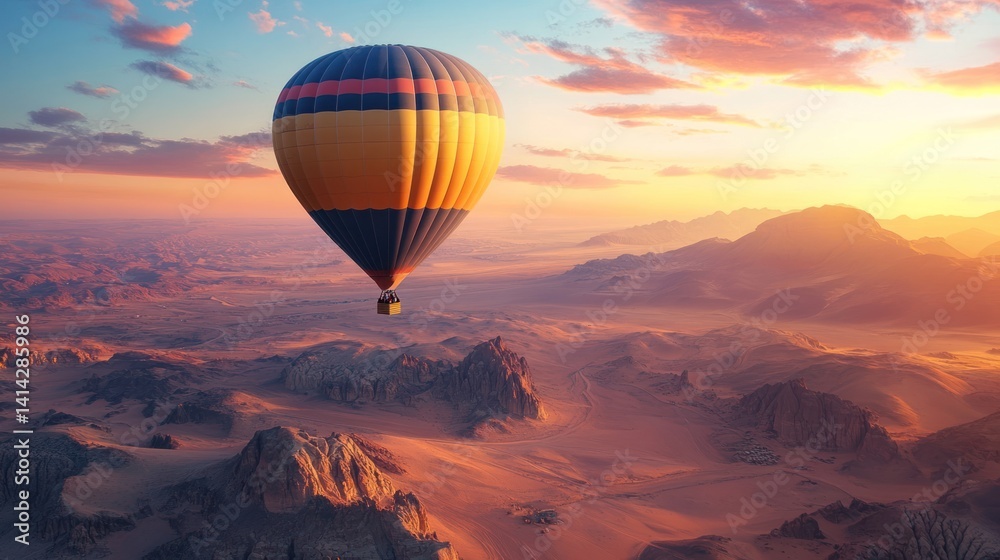 Obraz premium Hot Air Balloon Adventure over Desert Landscape at Sunset