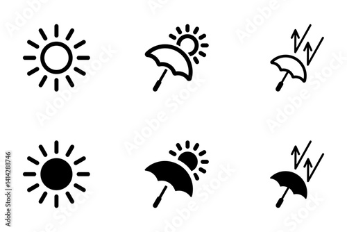 夏の紫外線対策のイメージのアイコンイラストセット