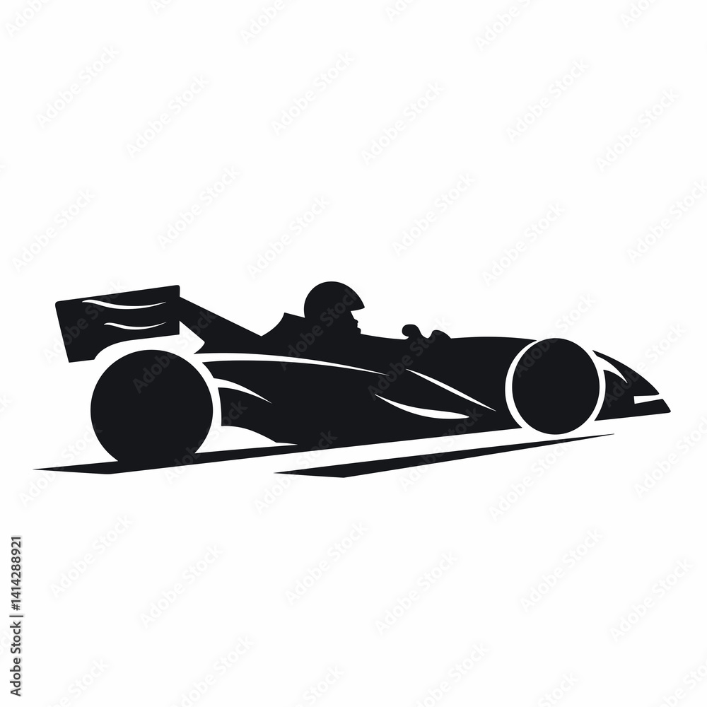 Racing car silhouette in motion on white background