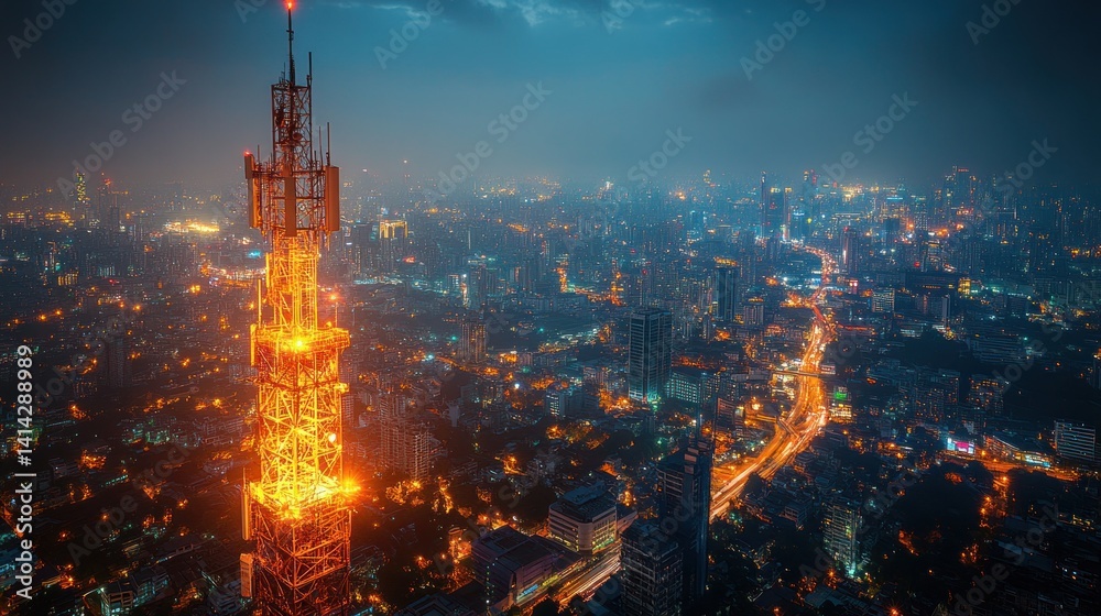 Fototapeta premium Illuminated Tower Over Night Cityscape