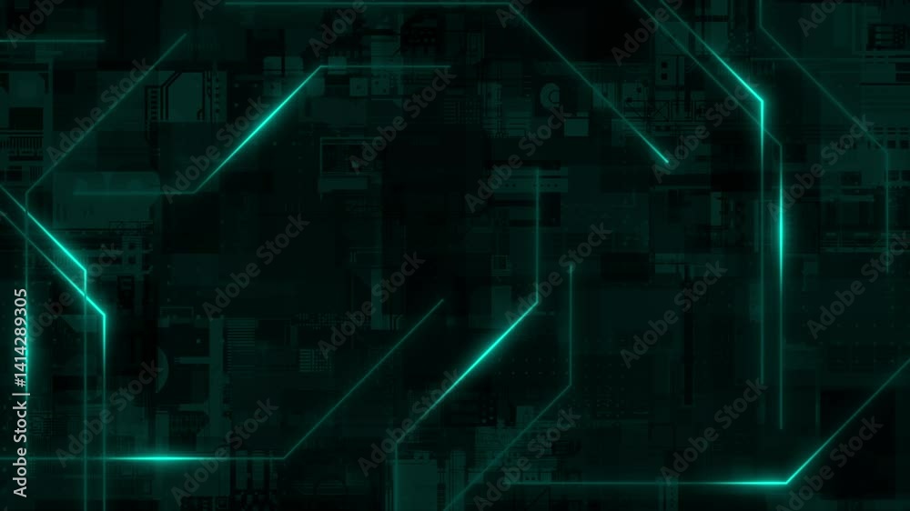 Cyan color glowing lines big data hi-tech mother board design loop able technological background Cyan color glowing lines big data hi-tech mother board design loop able technological background