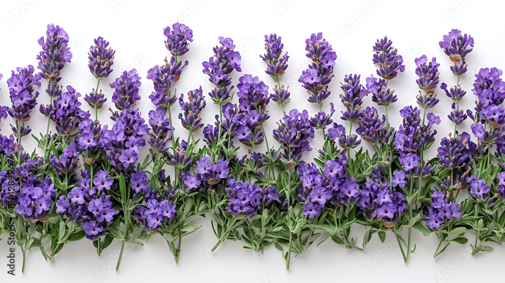 Naklejka premium Isolated purple lavender flowers, a floral beauty of nature, bloom on a white background