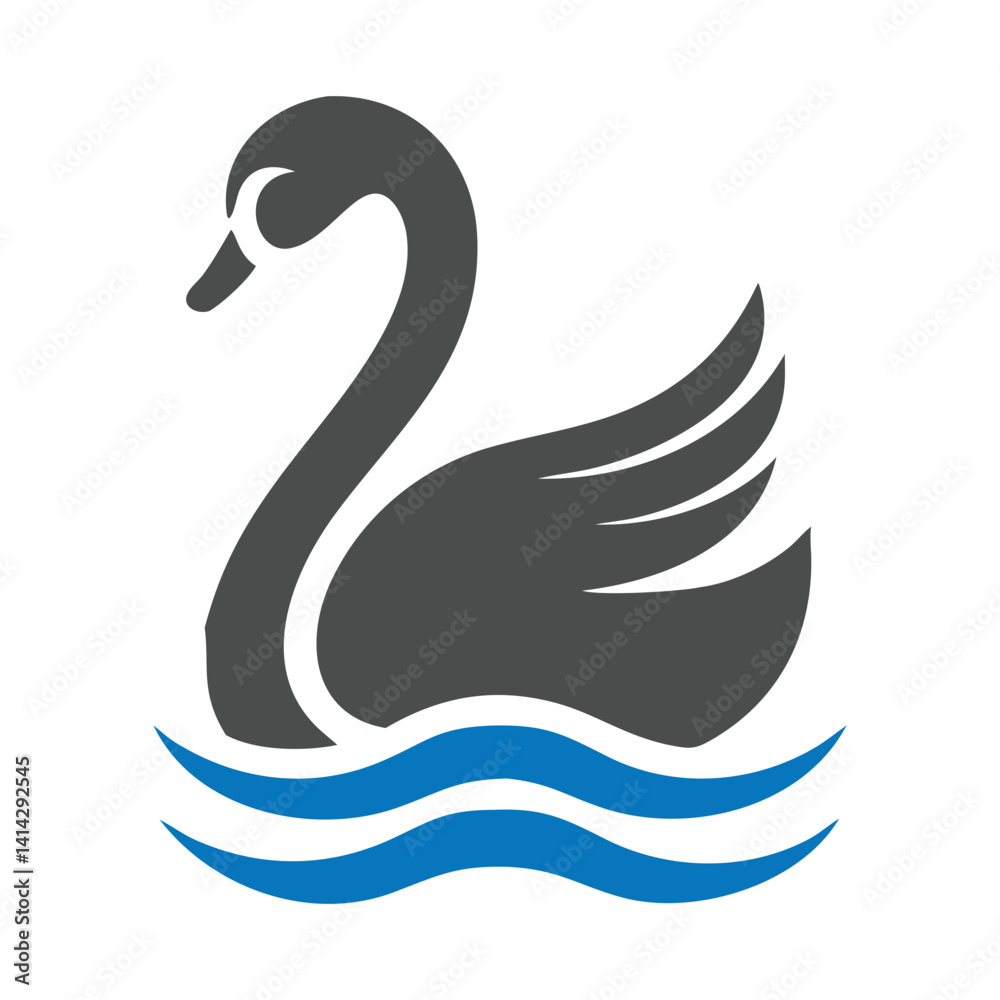 Fototapeta premium Black Swan on Blue Waves: Symbol of Elegance and Mystery