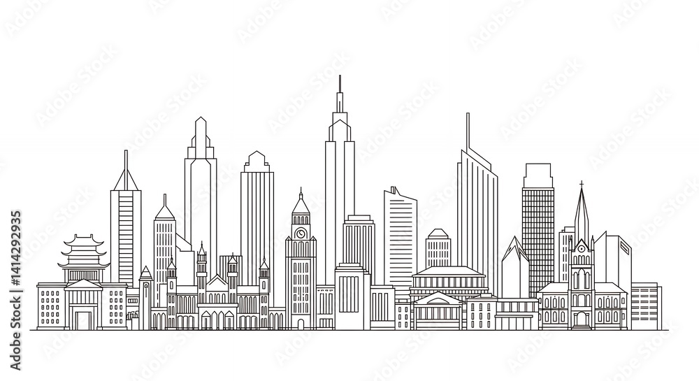 Cityscape line drawing illustration Cityscape line drawing illustration
