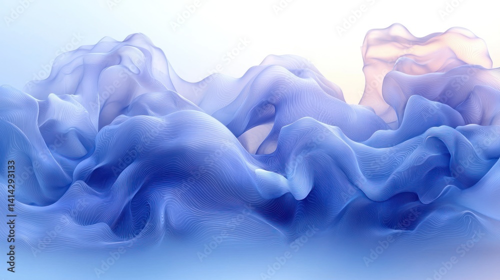 Obraz premium Abstract Blue Fabric Waves: A Serene Digital Art