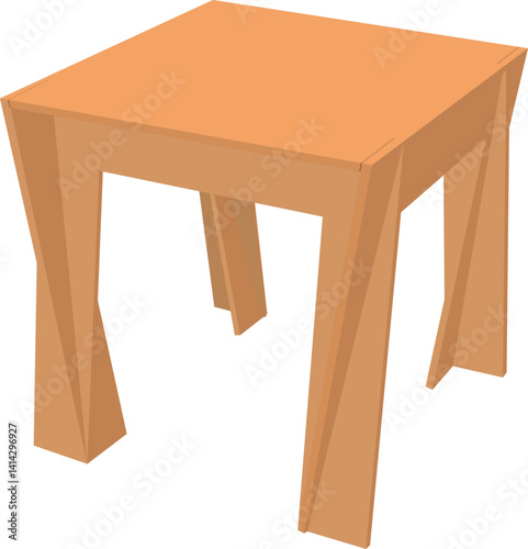 Modern wooden stool vector – stylish brown stool with unique leg design, flat illustration of contemporary furniture, minimal home decor, designer seat clipart isolated on white background.