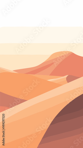 Abstract desert landscape illustration with sand dunes and sunset hues flat vector illustration