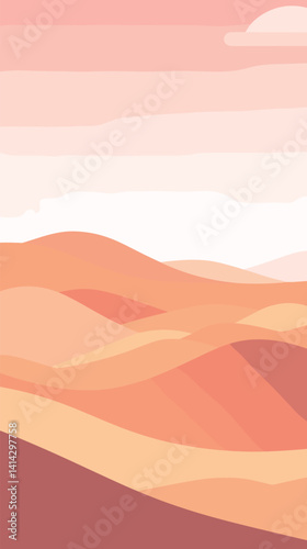 Abstract desert landscape with rolling sand dunes and gradient sky at sunset flat vector illustration