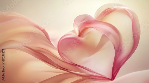 Elegant Pink Heart Shape Abstract Art with Gentle Flowing Fabric photo