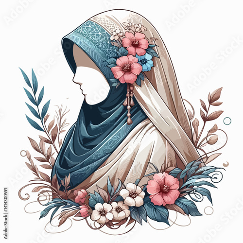 vector illustration of a women wearing a headscarf