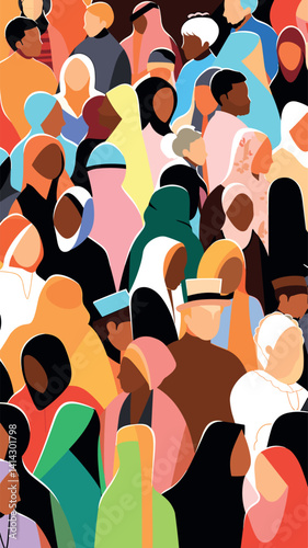Colorful abstract crowd illustration of diverse multicultural people flat vector illustration