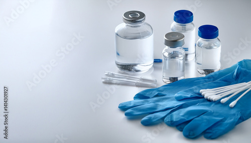 Clean White Table with Medical Gloves, Alcohol Swabs, and Vaccines