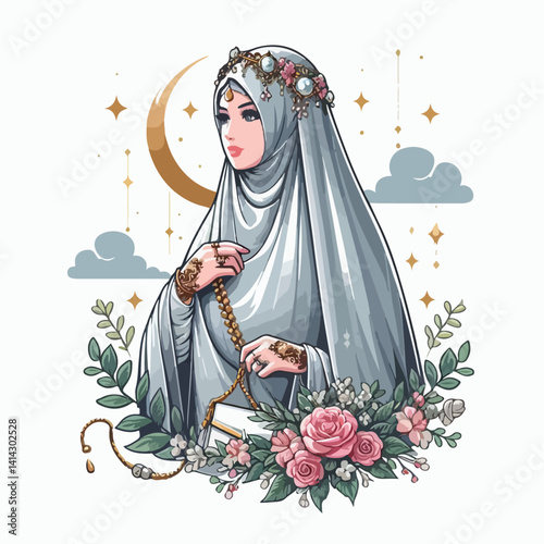 vector illustration of a women wearing a headscarf