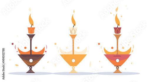 Three stylized candlestick holders with flames and decorative patterns flat vector illustration