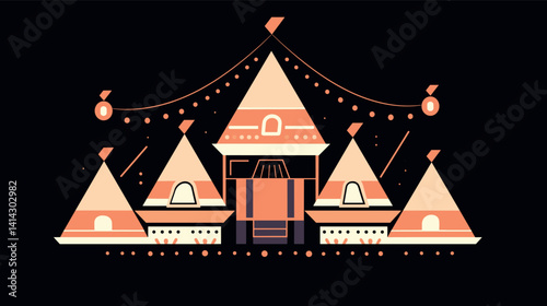 Geometric circus tent illustration with festive ornaments flat vector illustration