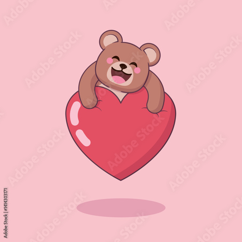 Cute cartoon bear hugging a love heart