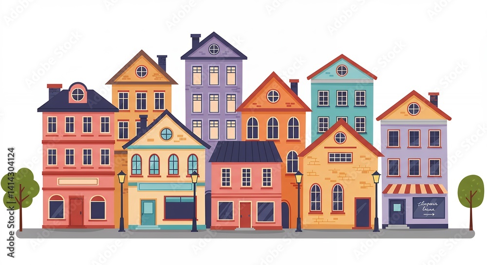 Fototapeta premium Colorful cartoon city street illustration