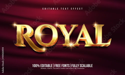 Glossy 3d royal text effect featuring gold typography, shiny metal icon or logo, golden sparkle light and glitter luxury background for social media marketing and corporate business mockup. Gold text.