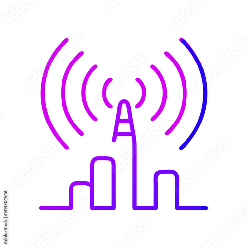 Line art communication tower icon with signal waves representing connectivity on a white background
