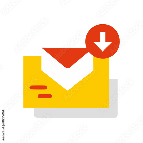 Colorful email download icon with an inbox and downward arrow on a white background
