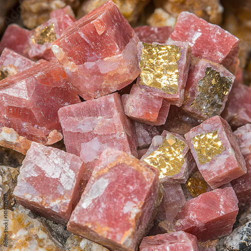 Polished Pink And Gold Gemstone Cubes