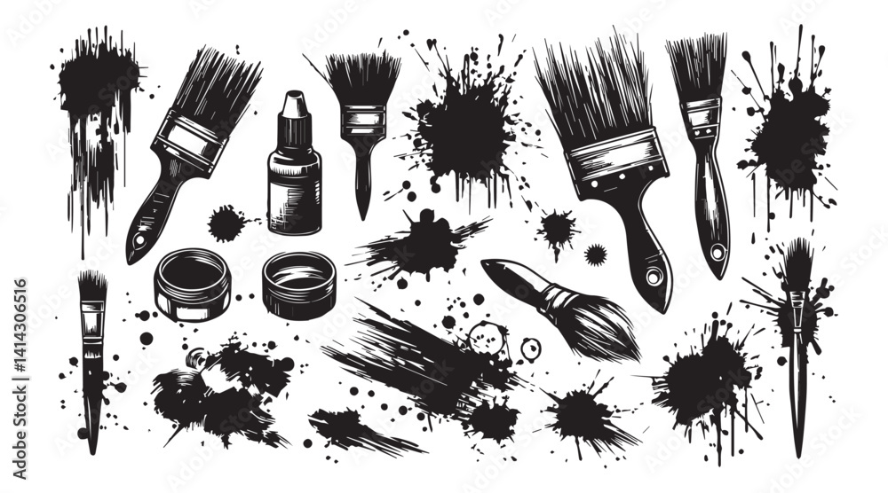 Foto : Paint brush and ink splatter