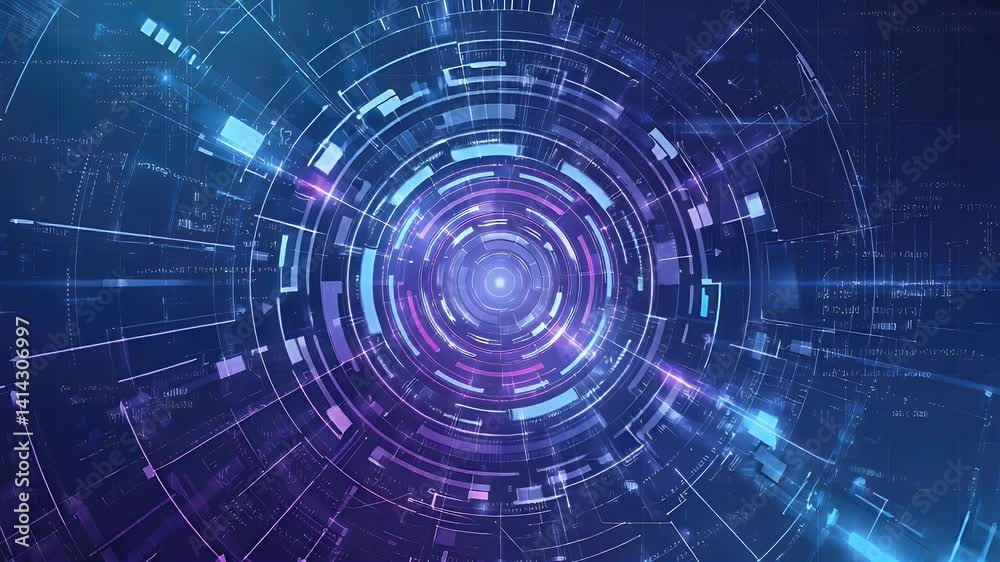 Futuristic digital technology design. Concentric circles, glowing lines, and digital code create a mesmerizing, high-tech visual effect Futuristic digital technology design. Concentric circles, glowing lines, and digital code create a mesmerizing, high-tech visual effect