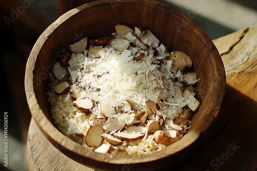 Bowl of Rich Creamy Risotto with Wild Mushrooms photo