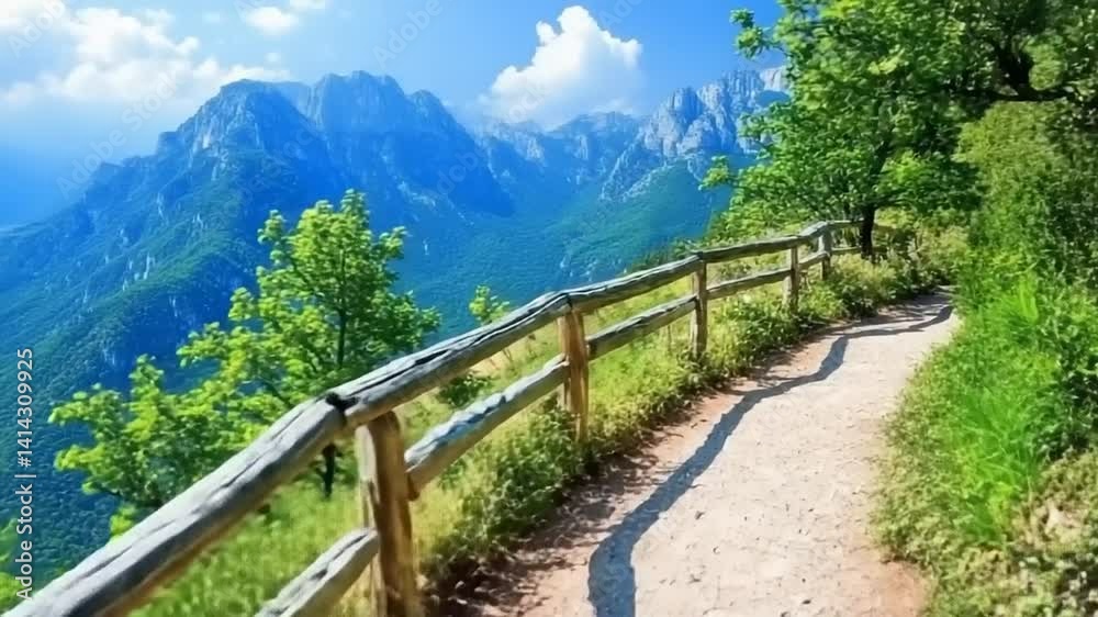 Scenic mountain path winding through lush greenery Scenic mountain path winding through lush greenery