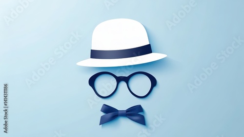 Wallpaper Mural Happy father's day concept. Stylized illustration of a hat, glasses, and bowtie on a blue background. Torontodigital.ca