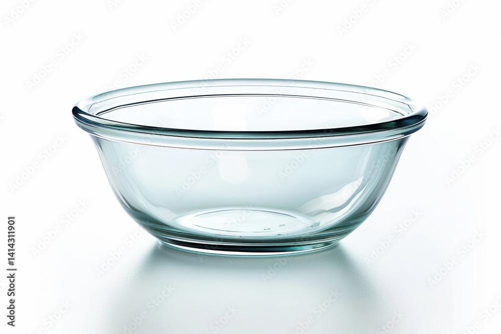 Clear glass bowl resting on a minimalist countertop with soft lighting highlighting its curves isolated on transparent background Clear glass bowl resting on a minimalist countertop with soft lighting highlighting its curves isolated on transparent background