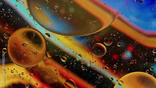 Colorful Oil Bubbles Moving on a Water Surface