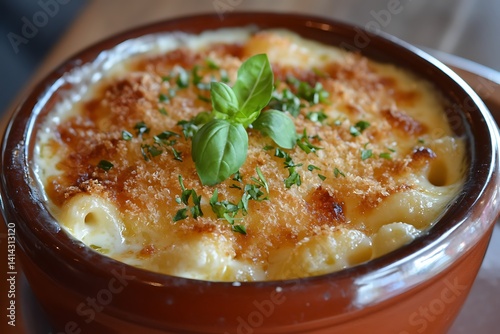 Creamy Bowl of Mac and Cheese with Golden Crust photo