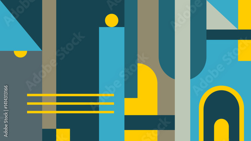 Abstract Geometric Composition in Blue and Yellow. Minimalist modern contemporary style for banner, poster, wallpaper.