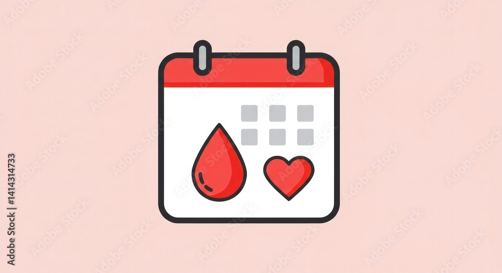 Illustration of a calendar marking a menstruation cycle with blood and heart Illustration of a calendar marking a menstruation cycle with blood and heart