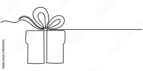 Gift box one line drawing. Continuous one line gift box. Presents with ribbon bow. Hand drawn greeting present box. Line art surprise. Gift boxes stack, Gift Box continuous line drawing with. 