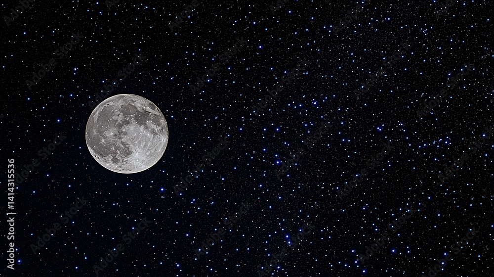 Naklejka premium Full moon night sky, stars background, celestial, astronomy, space wallpaper