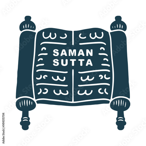 Saman Sutta Jain Text Bands Stylized Vector - Saman Sutta Open scripture with Jain text lines, stylized as stacked horizontal bands with decorative ends.