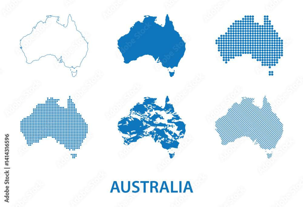 map of Commonwealth of Australia - vector set of silhouettes in different patterns