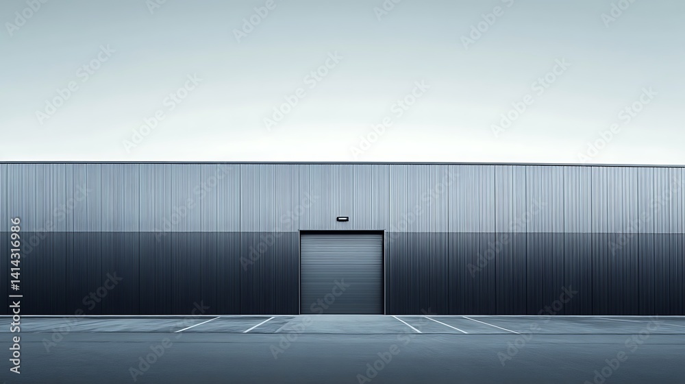 Obraz premium Warehouse Exterior with Parking Area and Minimalist Design