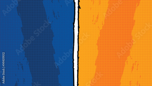 Comic Pop Art Versus Abstract Background with Blue and Orange Color