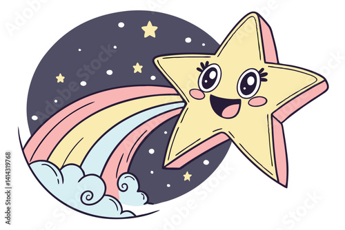 Cute Cartoon Star with Rainbow
