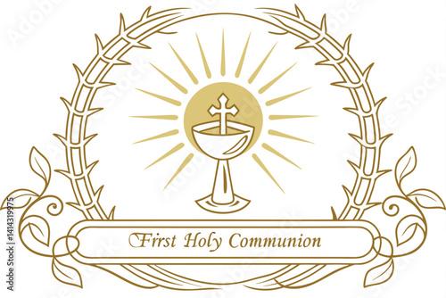 First Holy Communion Illustration Gold