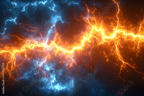 Electric Energy Clash with Vibrant Lightning Bolts in Fiery Blue and Orange