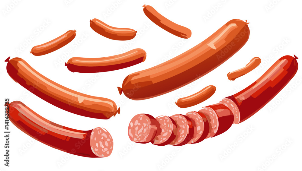 Set of grilled wiener sausages falling vector design