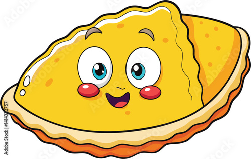 Cute Cartoon Empanada Character Illustration - Cheerful Savory Pastry Mascot

