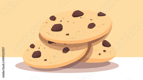 Stack of chocolate chip cookies on light background flat vector illustration