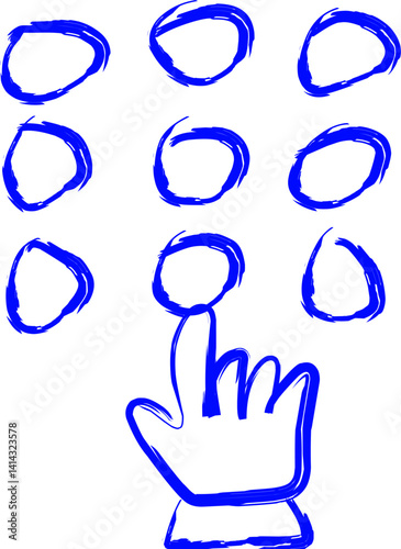 pin code icon in doodle style. blue line doodle icon