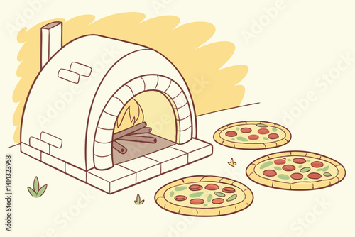 Pizza oven and fresh pizzas