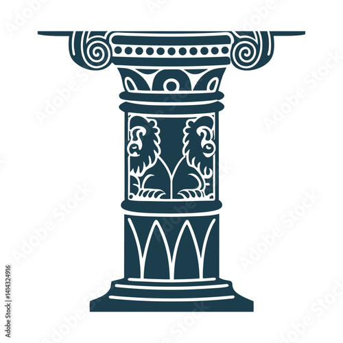 Manastambha: Jain Pillar of Truth Illustration - Pillar of Truth (Manastambha) Ornate pillar with a capital of four lions facing cardinal directions, simplified to linear details.